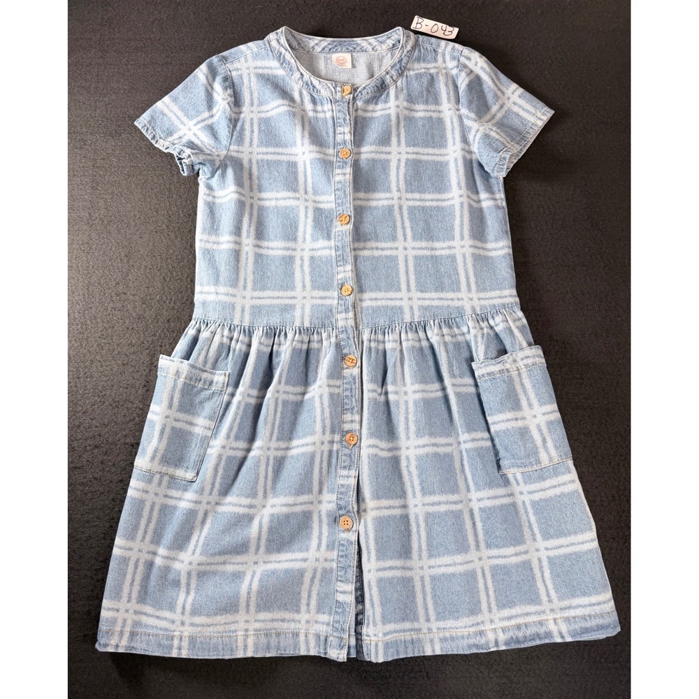 Wonder Nation Girls Blue Plaid Denim Button Front Dress XL 14-16 Pockets